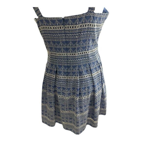Vince Camuto Sz 10 Blue White Striped Eyelet Sundress Women's Dress Tassel Trim - Picture 4 of 10